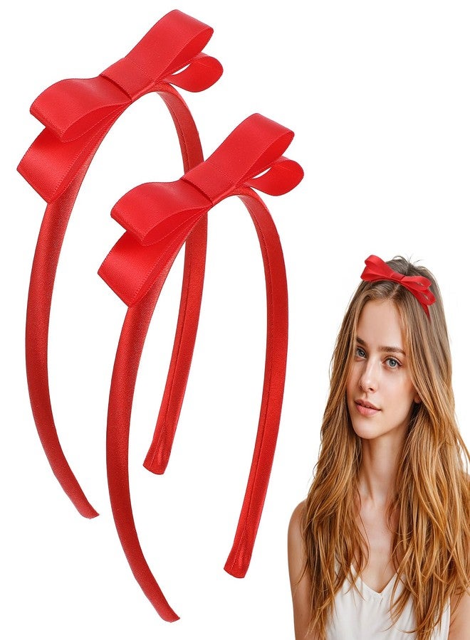 Tyqour 2 Pcs Red Bow Headband for Women Cute Bowknot Headbands Bow Knotted Hair Hoop for Birthday Christmas World Book Day Party Cosplay Costume Accessories (5.51x4.72inch) - Image 1